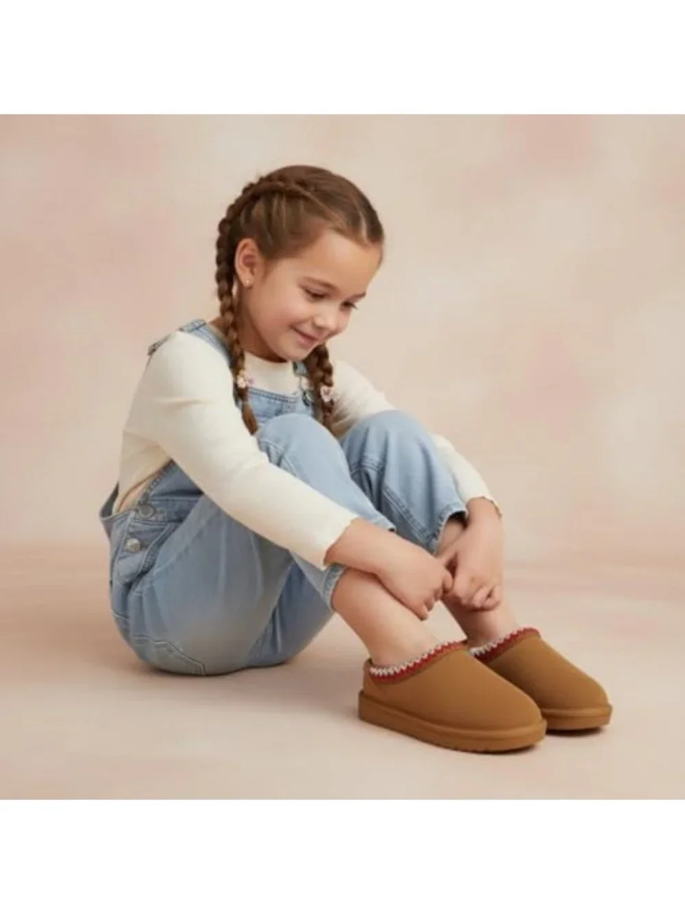 Cozy Suede Leather Kids Slippers - Slip-On Mule House Shoes with Faux Fur Lining